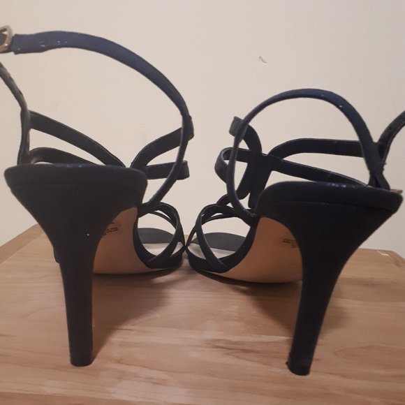 Black Metallic Glitter Heeled Sandals - Picture 6 of 11